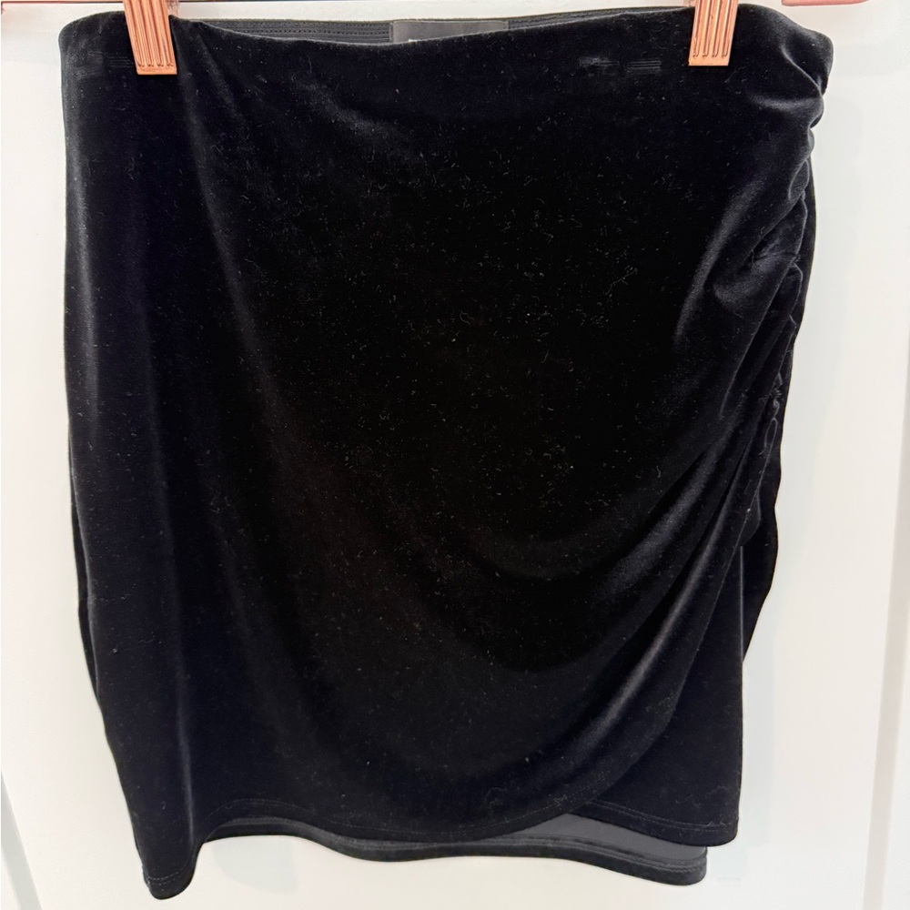 Express Black Velvet Mini Skirt with Side Drape